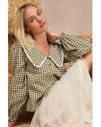 Motel - Nelcy Gingham Oversized Collar Top - Lyst