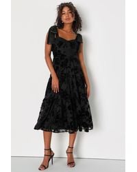 Lulus - Sweet Essence Floral Burnout Velvet Tie-Strap Midi Dress - Lyst