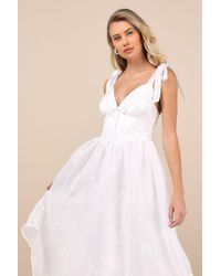 Lulus - Aero Embroidered Tie-Strap A-Line Midi Dress - Lyst