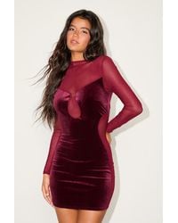 Lulus - Irresistible Details Velvet Mesh Long Sleeve Mini Dress - Lyst