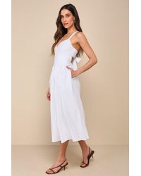 Lulus - Strolling Sicily Pleated Backless Midi Dress With Pockets - Lyst