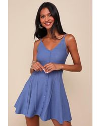 Lulus - Flattering Disposition Button-Front Ribbed Mini Dress - Lyst