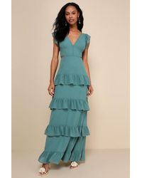 Lulus - Elegant Mentality Ruffled Tiered Cutout Maxi Dress - Lyst