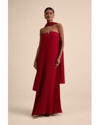 Lulus - Lael Pleated Strapless Dress And Scarf Set - Lyst