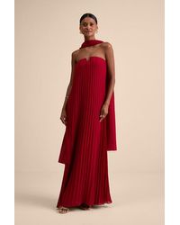 Lulus - Lael Pleated Strapless Dress And Scarf Set - Lyst