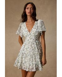 Lulus - So True Floral Print Tiered Short Sleeve Mini Dress - Lyst