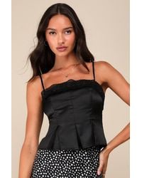 Lulus - Chic Trend Satin Pleated Cropped Lace Cami Top - Lyst