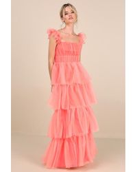 Lulus - Tulle For Love Mesh Tulle Tiered Ruffled Maxi Dress - Lyst