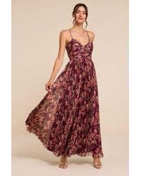 Lulus - Rebena Plum Multi Floral Pleated Maxi Dress - Lyst