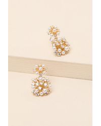Lulus - Dabney Pearl Rhinestone Drop Earrings - Lyst