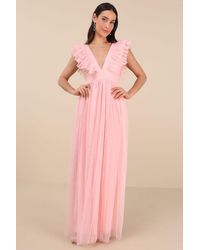 Lulus - Simply Delighted Mesh Ruffled Backless Maxi Dress - Lyst