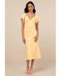 Lulus - Effervescent Afternoon Satin Flutter Sleeve Midi Dress - Lyst