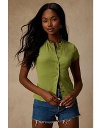 Lulus - Annalena Lime Ribbed Button-Front Short Sleeve Top - Lyst