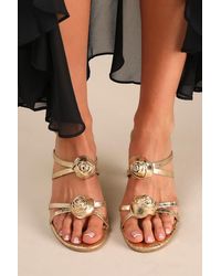 Dolce Vita - Linzy Distressed Leather Rosette High Heel Slide Sandals - Lyst