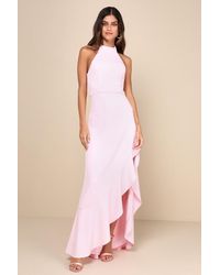 Lulus - Majestic Perfection Ruffled Halter Maxi Dress - Lyst
