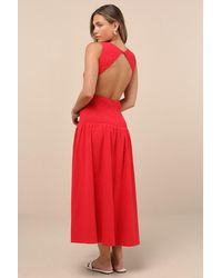 Lulus - Melina Backless Drop Waist Midi Dress - Lyst