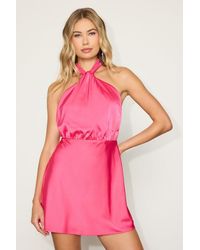 Lulus - Sleek Essence Satin Halter Sleeveless Mini Dress - Lyst