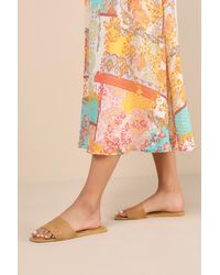 Lulus - Brenner Camel Flat Square-Toe Slide Sandals - Lyst