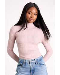 Lulus - Crawford Blush Long Sleeve Mock Neck Bodysuit - Lyst