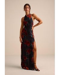Lulus - Karima Velvet Floral Burnout Halter Maxi Dress - Lyst