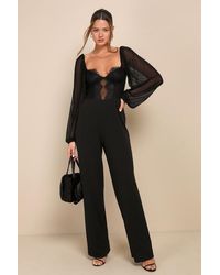 Lulus - Instant Attraction Mesh Lace Long Sleeve Bustier Jumpsuit - Lyst