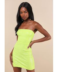 Lulus - Unstoppable Glow Neon Sequin Strapless Mini Dress - Lyst