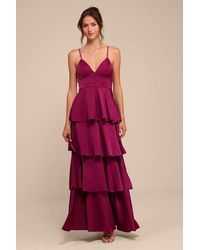 Lulus - Going With Elegance Satin Tiered Gown - Lyst