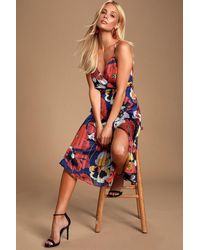 Lulus - All About Love Royal Floral Print Midi Dress - Lyst