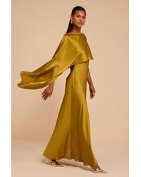 Lulus - Amy Chartreuse Satin Cape Maxi Dress - Lyst