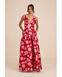 Lulus - Valna Floral Jacquard Drop Waist Maxi Dress - Lyst