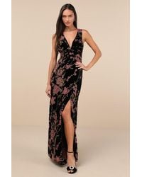 Lulus - Enhanced Aura Floral Burnout Velvet Cowl-Back Maxi Dress - Lyst