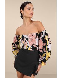 Lulus - Bring The Blossom Floral Print Off-The-Shoulder Bodysuit - Lyst