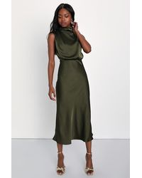 Lulus - Distinctive Charm Satin Asymmetrical Midi Dress - Lyst
