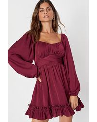 Lulus - Vision Of Charm Satin Long Sleeve Skater Mini Dress - Lyst