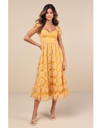 Lulus - Notable Elegance Mesh Floral Applique Bustier Midi Dress - Lyst