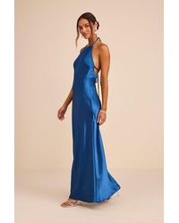 Lulus - Magnificence Satin Backless Halter Maxi Dress - Lyst