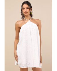 Lulus - Mina Eyelet Embroidered Shift Mini Dress - Lyst