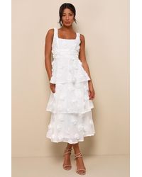 Lulus - Exceptional Entrance Sleeveless Tiered Rosette Midi Dress - Lyst