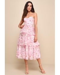 Lulus - Pristine Cutie Floral Organza Bustier Midi Dress - Lyst