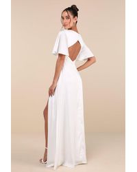 Lulus - Elegant Confidence Satin Flutter Sleeve Cutout Maxi Dress - Lyst