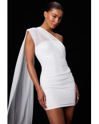 Lulus - Nathalia Mesh One-Shoulder Sash Mini Dress - Lyst