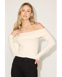 Lulus - Sabriel Cream Knit Off-The-Shoulder Long Sleeve Top - Lyst