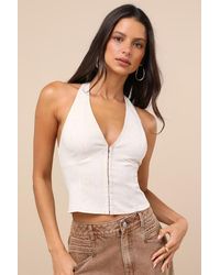 Lulus - Astraia Light Heather Hook-And-Eye Halter Top - Lyst