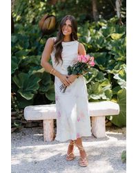 Lulus - Elyse Floral Jacquard Satin Midi Dress - Lyst