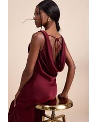 Lulus - Aernah Satin Cowl Tie-Back Slip Maxi Dress - Lyst