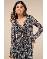 En Saison - Anai Floral Print Ruffled Tie-Front Long Sleeve Top - Lyst