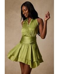Lulus - Fria Light Satin Halter Tiered Mini Dress - Lyst