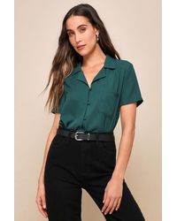 Lulus - Good Luck Charm Short Sleeve Button-Up Top - Lyst