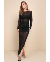 Lulus - Sultry Glamour Mesh Rhinestone Backless Maxi Dress - Lyst