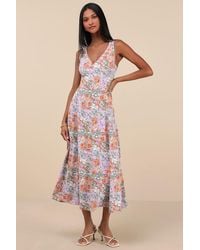 Lulus - Your Only Darling Floral Print Sleeveless Midi Dress - Lyst
